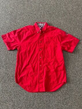 Vintage Tommy Hilfiger Men's Classic Red Short-Sleeve Button-Down